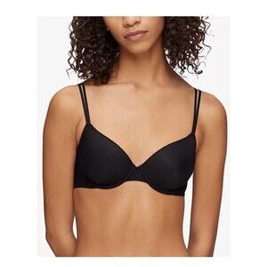 Calvin Klein Women's Sheer Marquisette Lightly Lined Demi Bra QF6068 - Black 30D